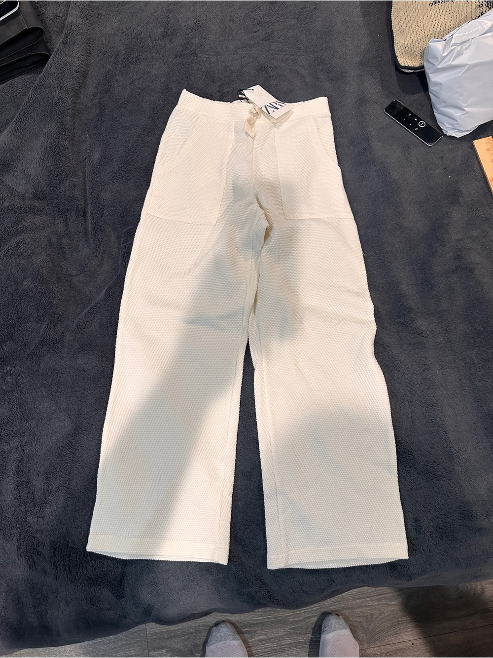 Zara Women’s Waffle Knit Pants Size 13-14 New With Tags Cream Color